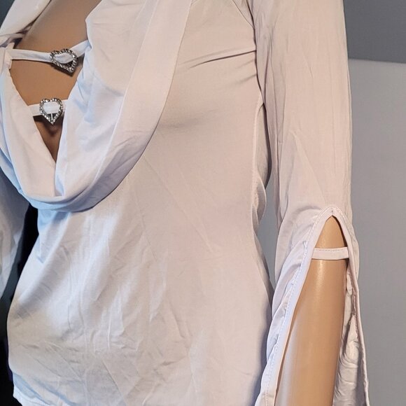 Sexy Women White Blouse Stretch Small Dressy With Rhinestone Heart Accent 25064 - Picture 4 of 6